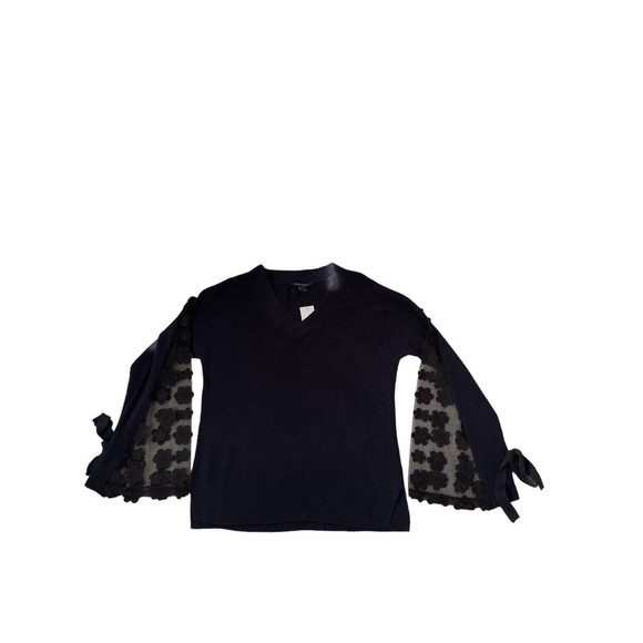 French Connection Caballo Lace Sweater NWT Blue-Black Size M V-Neck Long Sleeve - Picture 5 of 12